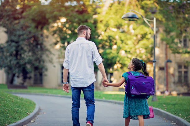 istock Little girl is going to school with her father 1266682841
