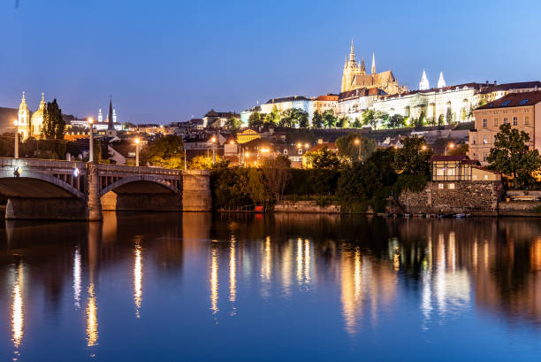 istock Prague Castle and Vltava River by night, Prague 1266684195