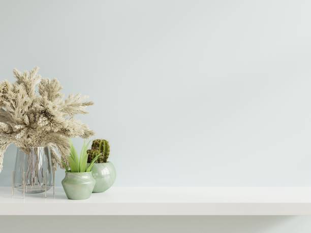 istock Mockup wall with plants on Shelf wooden. 1266686257