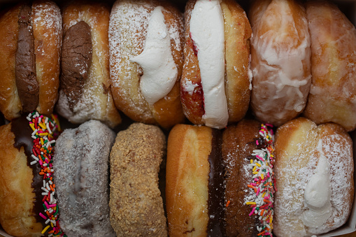 Close up of fresh donuts