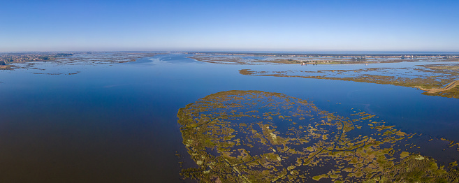 Aerial View of Puxadouro near the Aveiro Lagoon at Ovar, Aveiro, Portugal