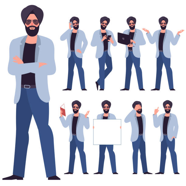 illustrazioni stock, clip art, cartoni animati e icone di tendenza di design piatto giovani personaggi uomo - sikhism