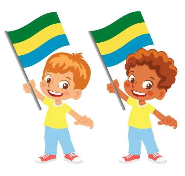 Vector illustration of Child holding Gabon flag