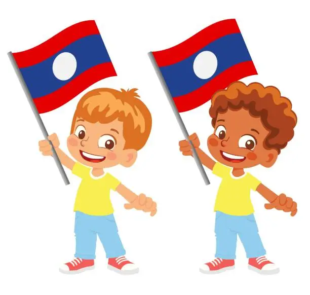 Vector illustration of Child holding Laos flag