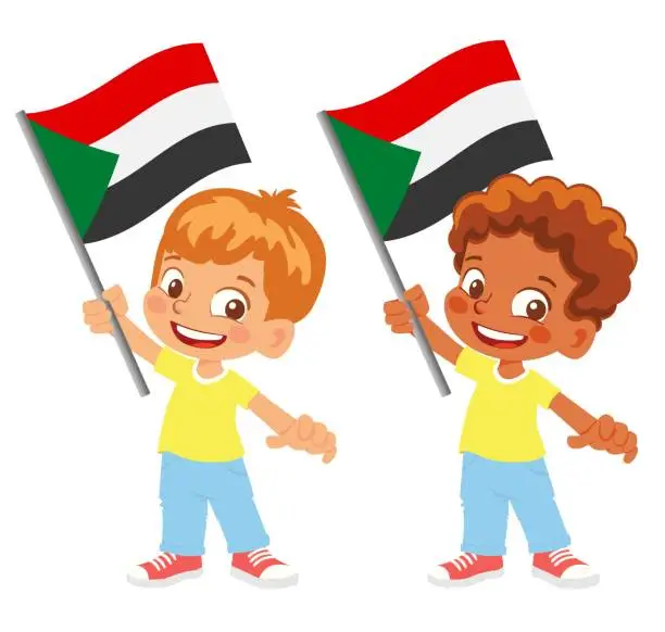 Vector illustration of Child holding sudan flag