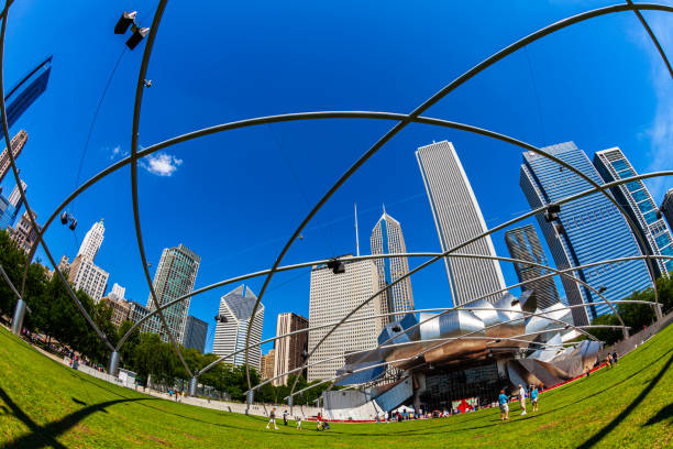 pavilhão jay pritzker - chicago skyline illinois downtown district - fotografias e filmes do acervo