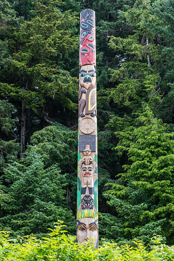 Maori carved wood sculpture, Ohinemutu, Rotorua, New Zealand.