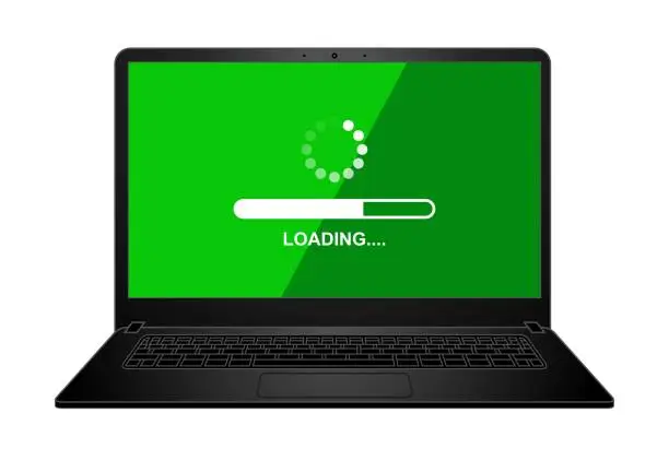 Vector illustration of The Black Laptop Computer Green Screen Shows Loading