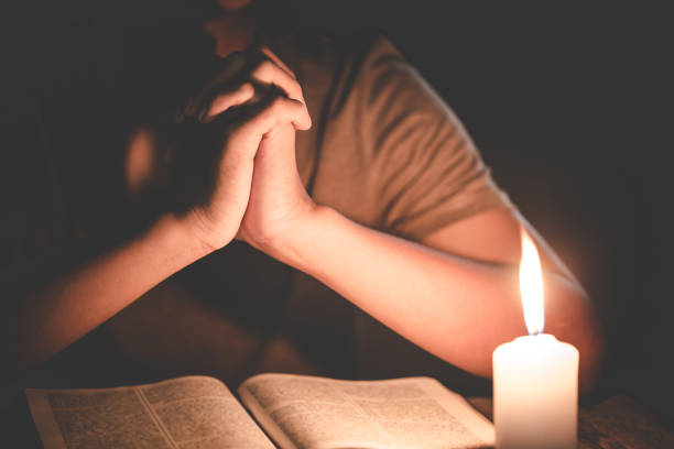 Praying Hands. Eucharist Therapy Bless God Helping Repent Catholic Easter Lent Mind Pray. Christian Religion concept background.