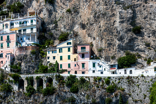 View of Atrani, a small picturesque town on the Amalfi Coast and the smallest town in Italy