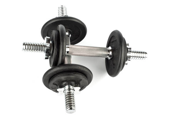 istock Top view. Two dumbbells collection isolated on white background. 1266705055
