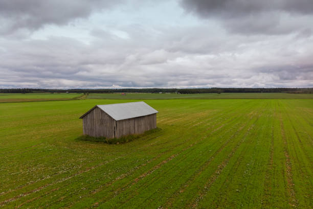 istock Barn In The Middle Of Green Fields 1266712849