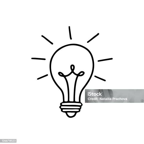 Light Bulb With Rays Shine Energy And Idea Symbol Isolated On White Background Stock Illustration - Download Image Now