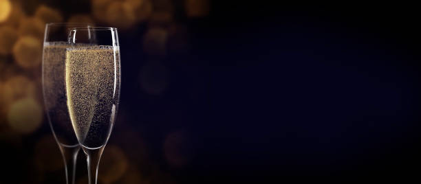 istock Christmas and New Year greeting card with champagne 1266721872