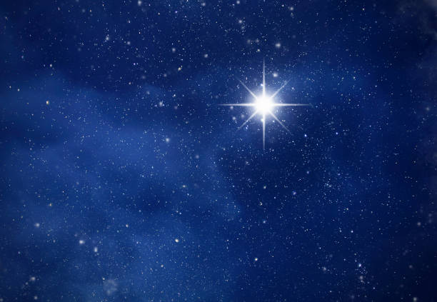 Amazing Polaris in deep starry night sky, space with stars stock photo
