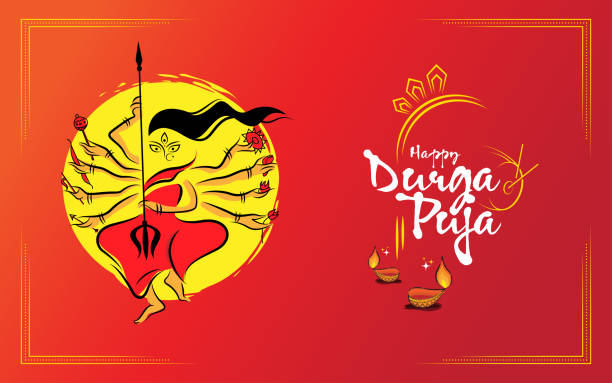Happy Durga Puja Festival Greeting Happy Durga Puja Festival Greeting Background Template Design with Creative Durga Illustration durga stock illustrations
