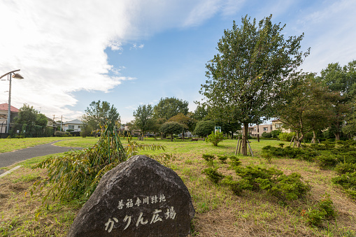 General view of the Zenpukuji River Green Space Park in Ogikubo, Suginami Ward, Tokyo, Japan. Suginami is the western part of the ward area of Tokyo.