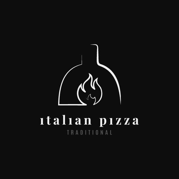 Italian pizza design. Pizza oven on black background Italian pizza design. Pizza oven on black background 8 eps chef cooking flames stock illustrations