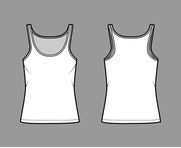 ilustraciones, imágenes clip art, dibujos animados e iconos de stock de algodón-jersey tanque técnica ilustración de moda con cuello scoop, ajuste relajado, longitud de la túnica. camisole de ropa plana - tank top