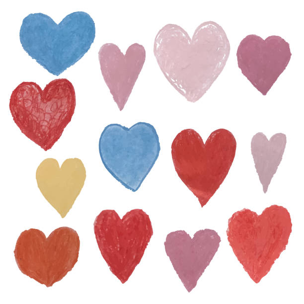 istock Set with colorful illustrations of heart shape drawn with chalk pastels isolated on white background. 1266730113