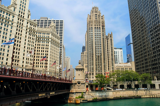 DuSable Bridge, The Loop in Chicago, IL, United States on July 3, 2015