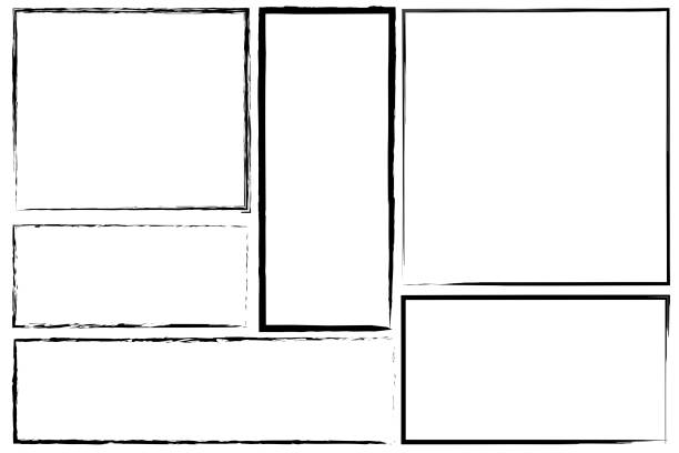 ilustrações de stock, clip art, desenhos animados e ícones de borders of rectangle frames. square brush drawn vector. set of hand drawn frames. stock photo. - caixa ilustrações