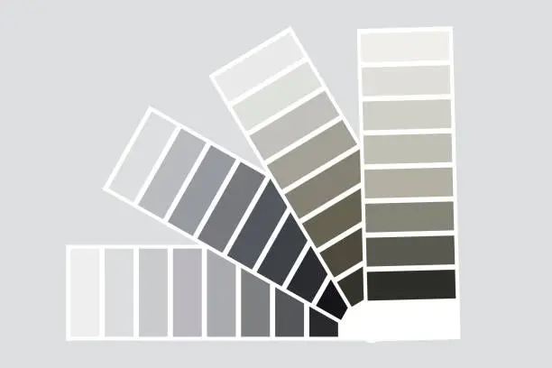 Vector illustration of The palette is gray. Fan-shaped palette vector. Gray squares with a gradient. Set of gray textures. Stock photo.