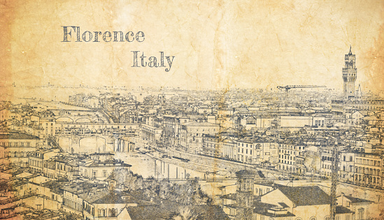 Sketch of old Florence, Italy on old paper