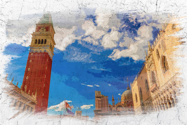 istock Bell tower on St. Mark's Square, Venice, watercolor painting 1266733207