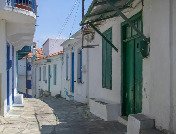 alley at Glossa at Skopelos at the Sporades island group in Greece