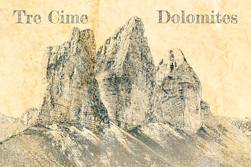 Sketch of Tre Cime peaks, Dolomites in Italy