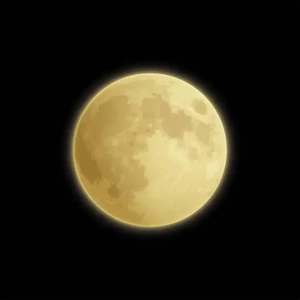 Vector illustration of Vector beautifull full yellow moon in the night dark sky.