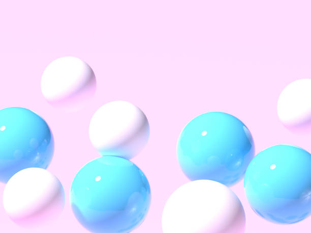 istock Pastel blue and white plastic shiny balls on a pale purple pink background. 3D render. 1266734768