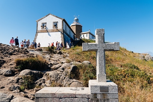 Finisterre, Spain - July 19, 2020: The lighthouse of Cape of Finisterre in Costa da Morte or Death Coast in the Northern Spain.