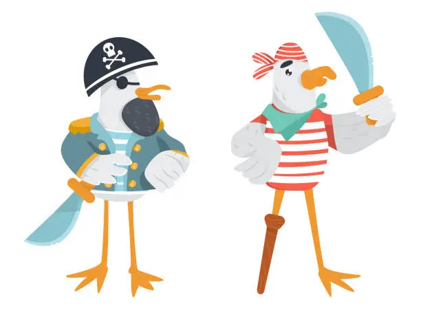 Vector illustration of Vector funny pirate characters.