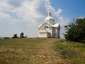 Holy Hill with white building of Saint Sebastians Chapel. Medieval, church. Mikulov, Czech republic, South Moravia