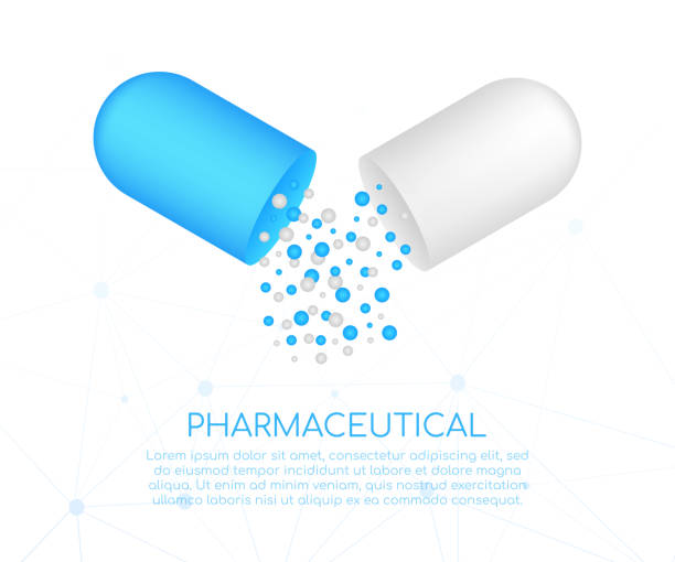 istock Capsule pill. Small balls pouring from an open medical capsule. Vector illustration. 1266739639