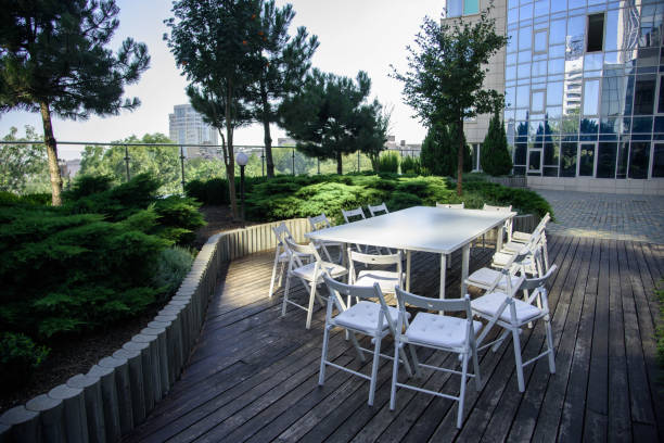 istock White table with chairs in the Park 1266740884