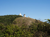 Holy Hill with white building of Saint Sebastians Chapel. Medieval, church. Mikulov, Czech republic, South Moravia