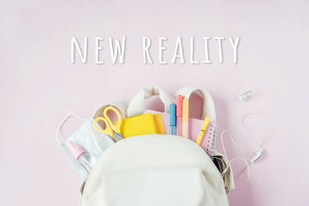 istock Student school bag with medical mask, sanitizer 1266743779