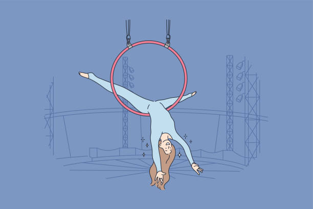 illustrazioni stock, clip art, cartoni animati e icone di tendenza di perfomance, sport, arte, acrobazie, concetto di aria - women circus acrobat gymnastics