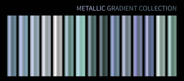 pastelowy niebieski fioletowy chrom gradient wektor kolorowy zestaw palety. holograficzny metaliczny szablon próbki koloru tła dla banera, ekranu, telefonu komórkowego, etykiety, szyldu. konstrukcja wektora gradientu kolorów metalowych - blue pearls stock illustrations