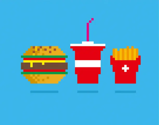 Vector illustration of Fast food pixel illustration