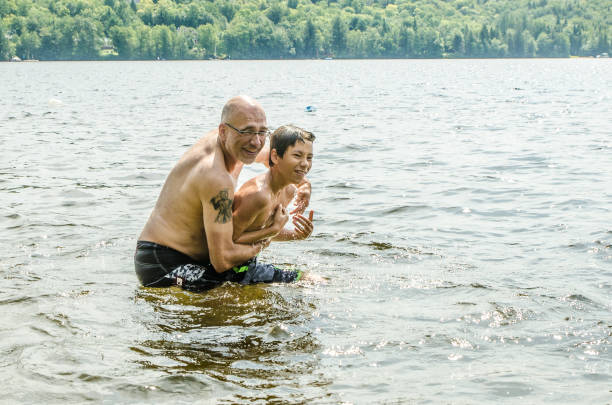 istock Father holding son in lake 1266751441
