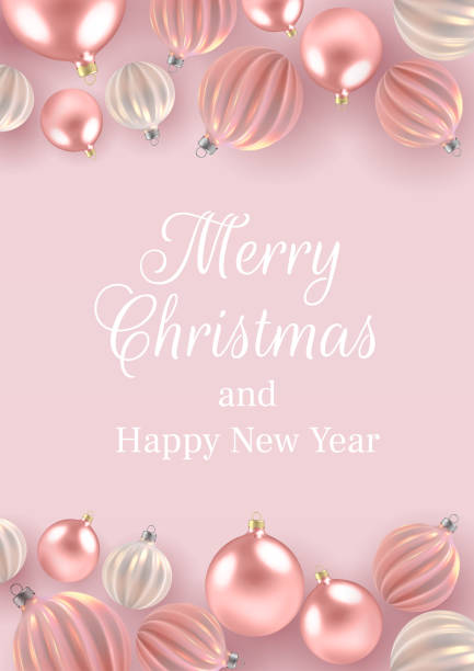 耶誕節背景與珍珠的聖誕球,一個螺旋球在粉紅色的垂直背景。向量。 - natal 幅插畫檔、美工圖案、卡通及圖標