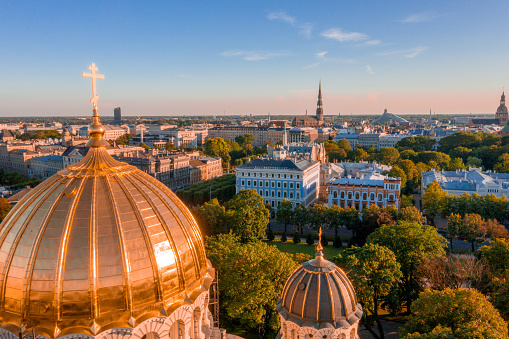 Aerial view of the cathedral of the Nativity of Christ in Riga, Latvia