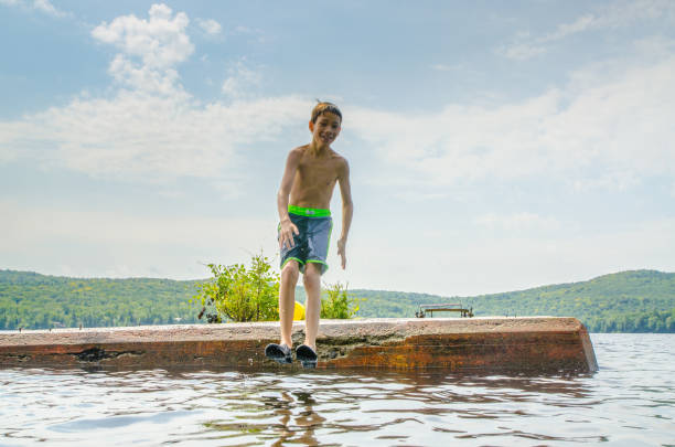 istock Boy plunging in water lake 1266751949