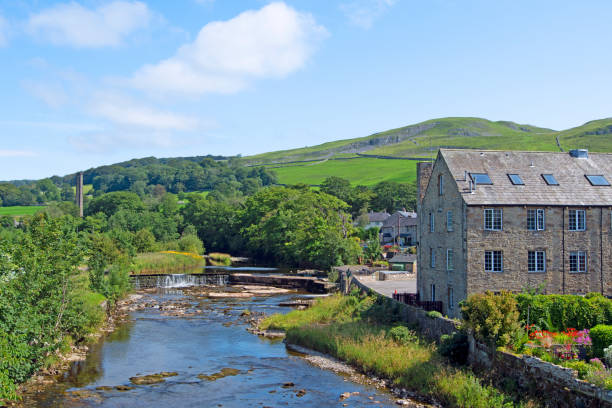View from the bridge into Settle, North Yorkshire, England. stock photo