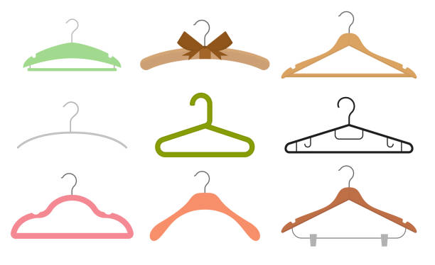 cartoon color clothes hanger zestaw ikon. wektor - hanger stock illustrations