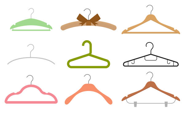 ilustrações, clipart, desenhos animados e ícones de conjunto de ícones do cabide de roupas de cor de desenho animado. vetor - hanger